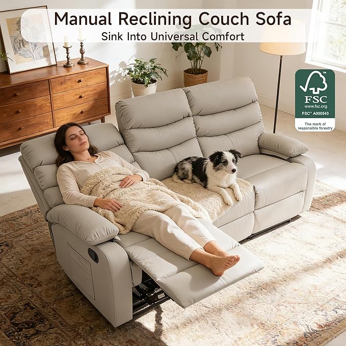 Reclining Couch Sofa Set Leather Recliner Couch Sofa and Loveseat Sets for Living Room RV Theater Seating(3 Seat Sofa+LoveseatBeige)