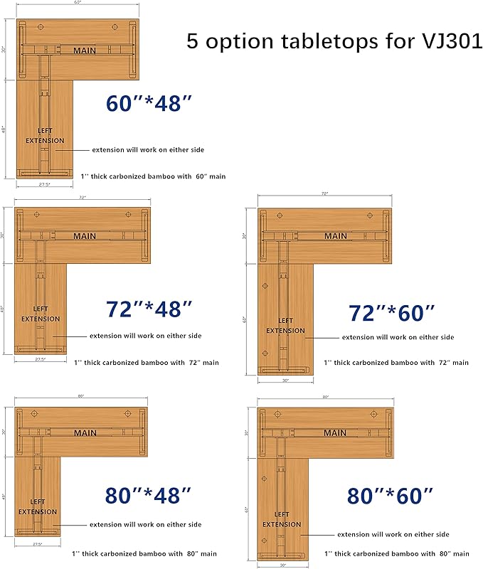 VWINDESK 60 x 30 x 1 Inch 100% Solid Bamboo Desk Table Top Onlyfor Standing Desk Home Office Desk with 60mm Grommets(Right Angle)