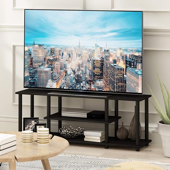 Furinno Turn-N-Tube No Tools 3D 3-Tier Entertainment TV Stand up to 50 inch TV Round Tubes Walnut