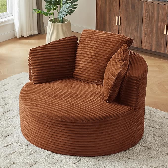 Round Chair Lounge Chaise Indoor 48.8 Oversized Sofa Chair Upholstered Corduroy Deep Seat Sleeper Sofa Bed No Assembly Required for Living Room Bedroom Apartment Orange