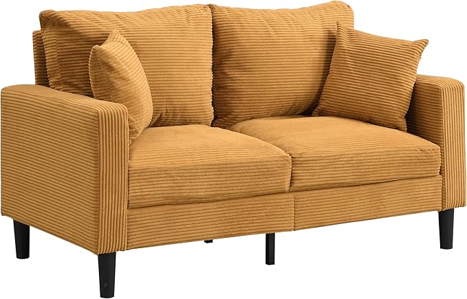 Corduroy Loveseat Sofa 2-Seater with Metal Legs Modern 57'' Compact Couch for Small SpacesMini Couches for Living Room/Apartment/Dorm/OfficeSettee (Corduroy Orange)