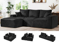 108 Modular Cloud Sectional Sofa 17.8 Comfort Height &amp Neck Pillow Modern Corduroy Couch with L-Shape Oversized Chaise for Living Room Bedroom No Assembly Required (Black)
