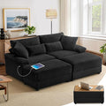 SUNWAVE 74 W Double Chaise Lounge Chair Indoor Oversized Loveseat with Storage Ottoman Corduroy Couch with USB Charging Removable Ottoman and Coffee Table Cushions for Living Room Bedroom