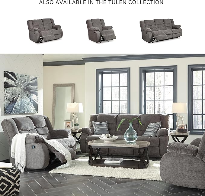 Signature Design by Ashley Tulen Contemporary Rocker Recliner Gentle Rocking Motion Pull Tab Reclining Fabric Upholstery 39 W x 40 D x 40 H Dark Gray