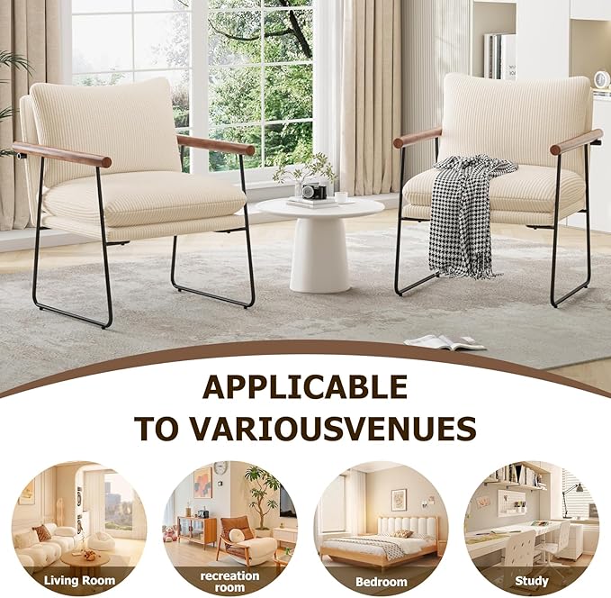 Furnilivng Small Sling Accent Chair Comfortable Boucle Fabric Arm Chair Upholstered Cozy Reading Chair for Living Room Bedroom Dressing Room Home Office Beige