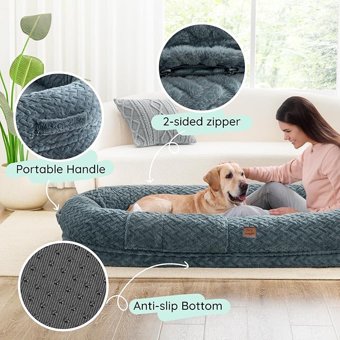 Human Dog Bed Cover - Luxury Faux Fur Giant Size Dog Bed Cover 72x40x10 Grayish Blue