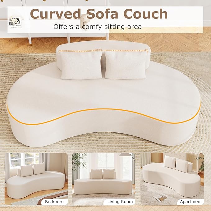 Giantex 78.5 Sofa Couch Upholstered Loveseat with 2 Cozy Pillows Low Backrest &amp Padded Seat Anti-Slip Bottom No Assembly Modern Floor Couch for Living Room Bedroom (Beige)