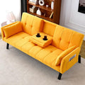 72 Cotton-Linen Futon Couch Living Room Couch Bed Convertible Sleeper Sofa Bed with Cup Holder for Bedroom Guest Bed 2 Seater Reclining Sofas Couches with Nailhead Trim for Small Space (Yellow)