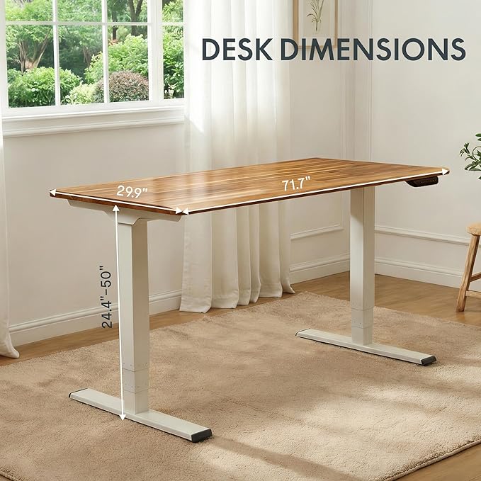 FLEXISPOT E6 MAX Woodix Acacia Solid Wood 72x30 Dual Motor Heavy Duty Standing Desk 330lbs Capacity 3-Stage Height Adjustable Desk w/Cable Management &amp Wheels(Natural Acacia Wood + Black Frame