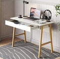 Modern Design Parma Small Desk for Bedroom White Writing Desk 42 Inch with Drawer by Crafts and Comfort