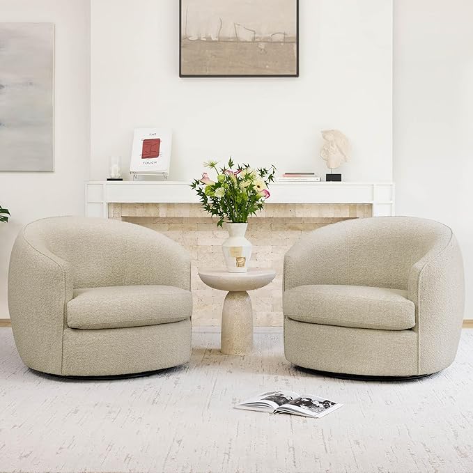 CHITA Swivel Barrel Chair Modern Comfy FSC Certified Upholstered Accent Chair for Living Room Fully Assembled Oatmeal