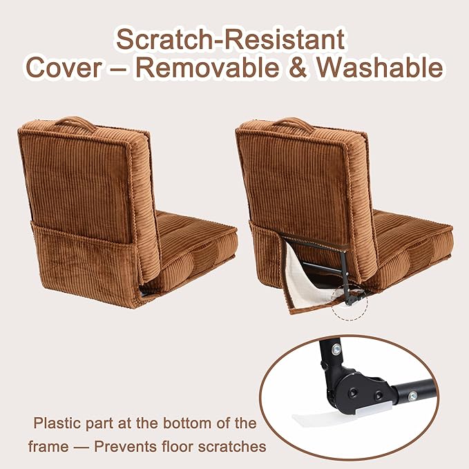 Adjustable Floor Chair with Back Support 6-Position Folding Meditation Chair Floor Sofa Chairs for Adults Comfy Accent Chairs for Reading Gaming Living Room Bedroom Coffee