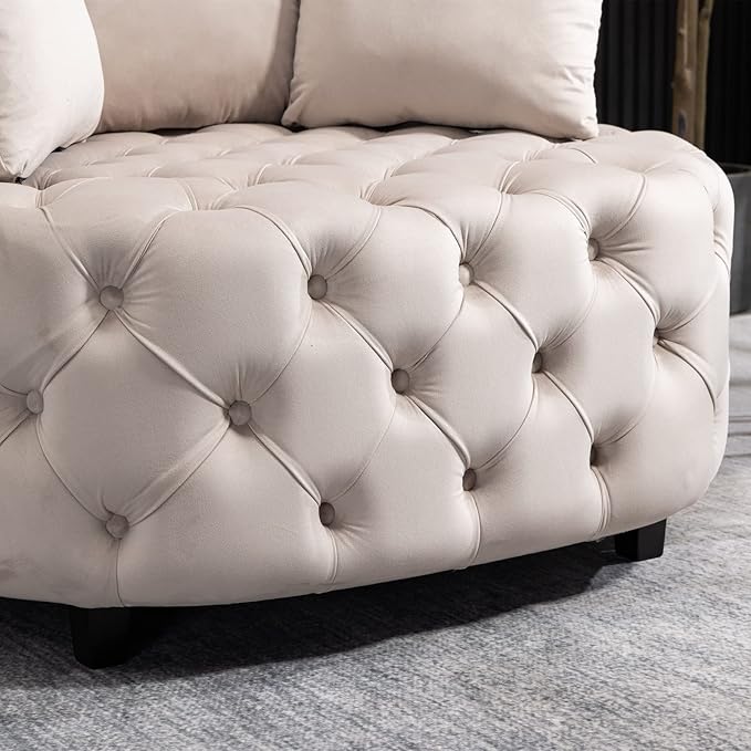 Setawix 40.6 W Round Barrel ChairModern Velvet Upholstered Accent Arm Chairs for Living RoomButton Tufted Club Chair OversizedLuxury Single Lounge Sofa Chair for BedroomOfficeHotel (Light Khaki)