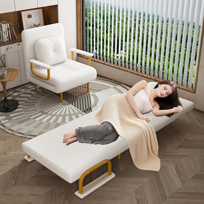 KEIKI Folding Sofa Bed Chair 3 in 1 Convertible Chair 5-Position Sleeper Chair Bed with Adjustable Backrest Space Saving Sofa Couches for Living Room Bedroom Apartment (White 26.5 Wide)