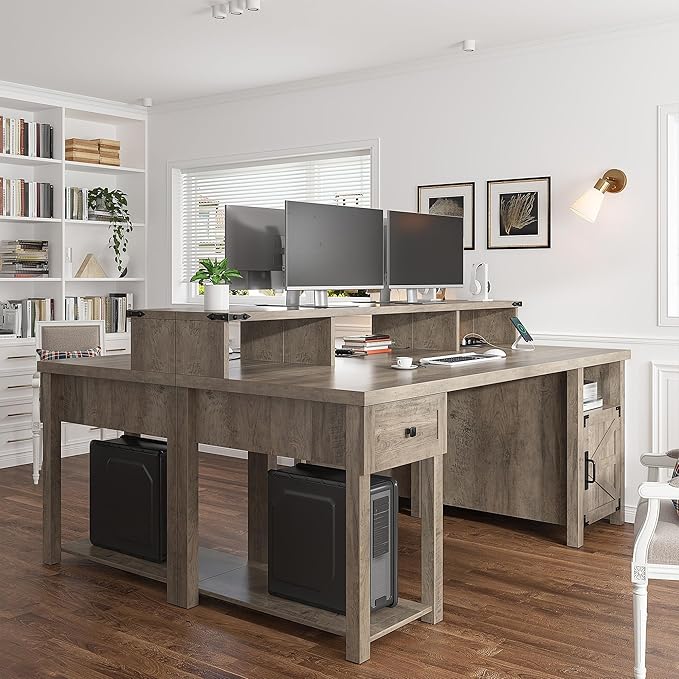 EnHomee Computer Desk with Drawers23 D Home Office Desk with StorageWooden Desk with Monitor StandFarmhouse Desk with Printer Space and Power Outlets for StudioWork StudyWriting&ampGaming