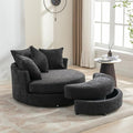 Merax 49 Oversized Round Chaise Lounge with Half Moon Storage Ottoman 360° Swivel Barrel Accent Chair &amp 4Pillows and Backrest Linen Upholstered Large Leisure Single Sofa for Living Room Gray