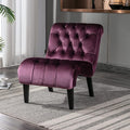 Yoluckea Modern Upholstered Accent Chair S-Shape Armless Lounge Chair for Bedroom Living Room Comfy Velvet Chaise Chairs with Button Tufted Back and Solid Wood Legs Purple