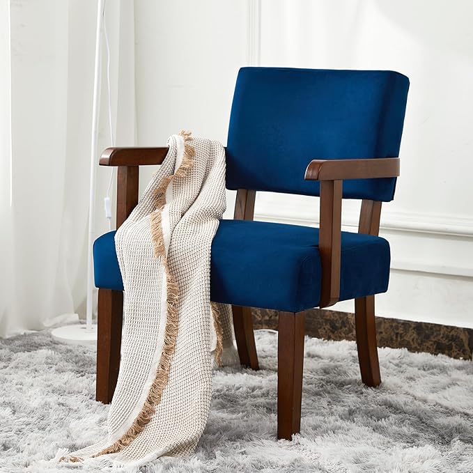 Accent Chair Set of 2 with Table Living Room Chairs with Velvet Soft Seat &amp Armrests for Living Room Bedroom Reading Room Waiting Room (Velvet Navy)