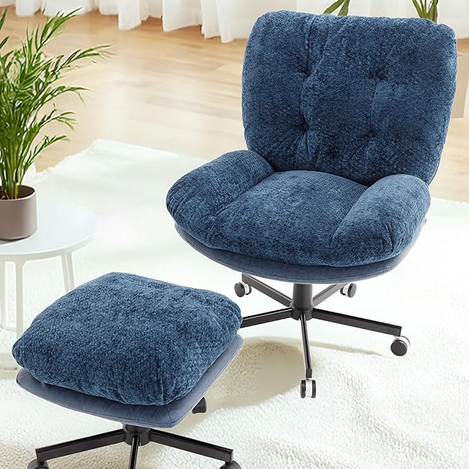 Oversized Swivel Accent Chairs with Ottoman for Living Room Bedroom Extra Wide Rocking Swivel Criss Cross Chair with WheelsBlue