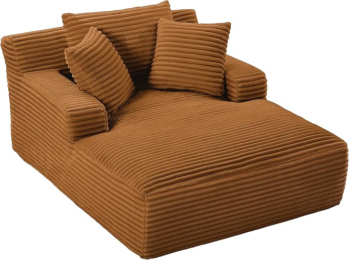 Oversized Chaise Lounge Chair Indoor Bedroom Comfy Corduroy Upholstered Sofa Chair Deep Seat Single Sofa Couch No Assembly Required Sleeper Chair Sofa for Living Room (Orange)
