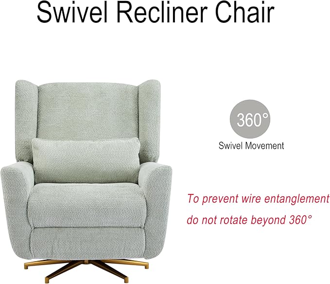 Christopher Knight Home Dolia Boucle Upholstered 360° Swivel Chair Push-Back Power Recliner Chair Iron Recliner Sofa with Rotation Living Room Lounge Sofa Adjustable Backrest Gold+Light Green