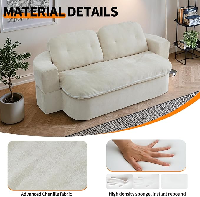 JustYes 78.7'' Convertible Boneless Couch Bed - Pull-Out Lazy Lounge Sleeper Sofa Memory Foam Folding Futon for Living Room Bedroom Dorm &amp Office Beige