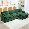 Chenille Modular Sectional Sofa 111.8'' Comfy Cloud Sofa Couch with Remove Ottoman Large L-Shaped Sofa for Living Room Extra Deep Seat Sofa with Pillows DIY Green