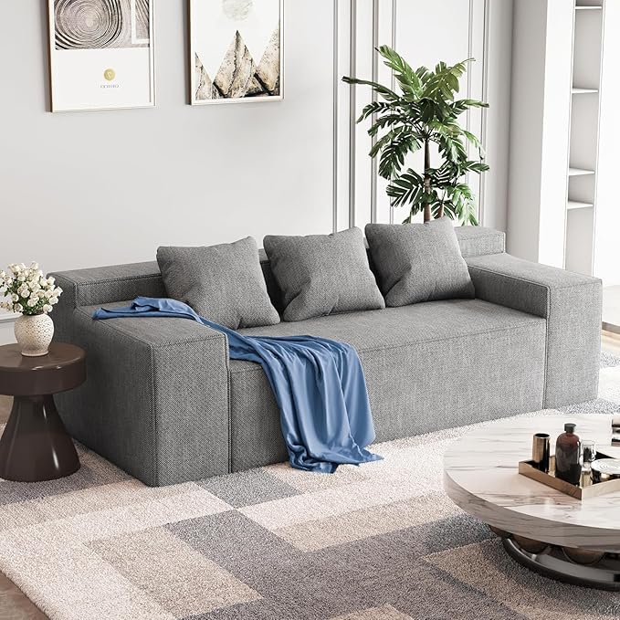 PurrJoys Modular Sectional Sofa 3 Seater 105 Deep Seat Corduroy Lounge Sofa with Movable Cushions Modular Couch for Small Spaces Living Room Bedroom Apartment Office - Gery