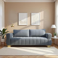 KEIKI 87 Oversized Velvet Cloud Comfy Sofa with Vertical Striped Backrest Cushion Upholstered 3-Seater Fluffy with Golden Metal Legs Easy Assembly for Office Apartment Living Room Grey