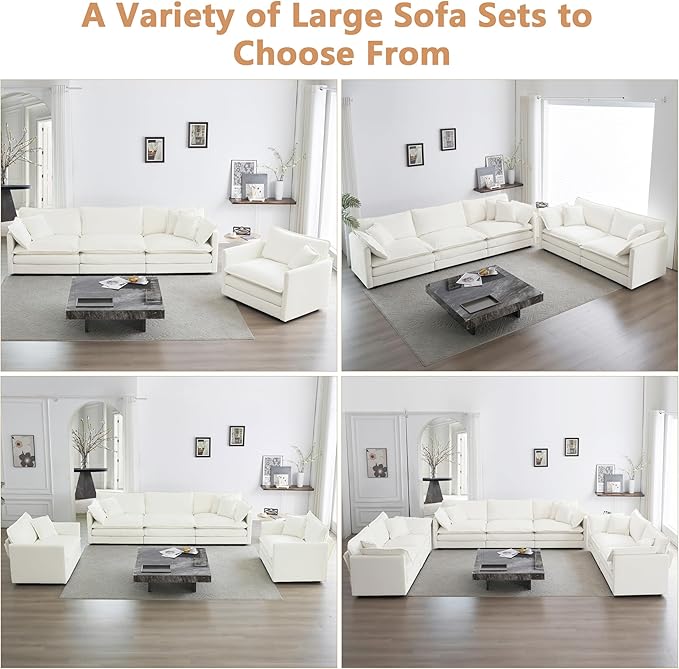 mikibama Luxury Modular Sectional Sofa 146.5 Modern Chenille Comfy Cloud Couches for Living Room Office 4 Seater Deep Sofa with 2 Armrest Pillows and 4 Toss Pillows Beige