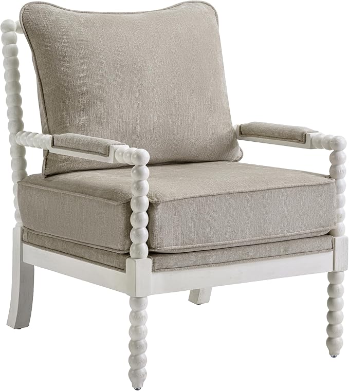 DUHOME Linen Fabric Spindle Accent Chair with Wood FrameSpool Chairs with High Resilience Spring Cushion and Armrest Pads Leisure Armchair for Living Room Bedroom Farmhouse Home Office Belcony