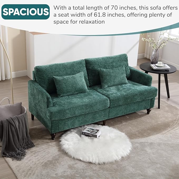 JOYBASE 70 inch Loveseat Sofa Mid-Century Modern Love Seat Couch with Wood Legs Upholstered Comfy Sofa for Living Room Apartment Office Bedroom (Emerald Chenille)