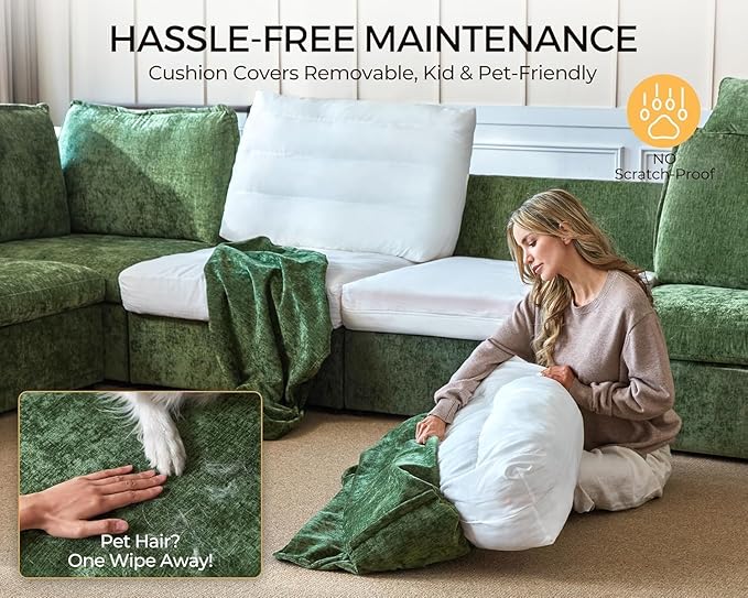 Storage Ottoman Module for Olar Oversized Modular Sectional Sofa Wide Cloud Couch Cushion Covers Removable Freely Combined with Other Modules by U-connectors Chenille Green