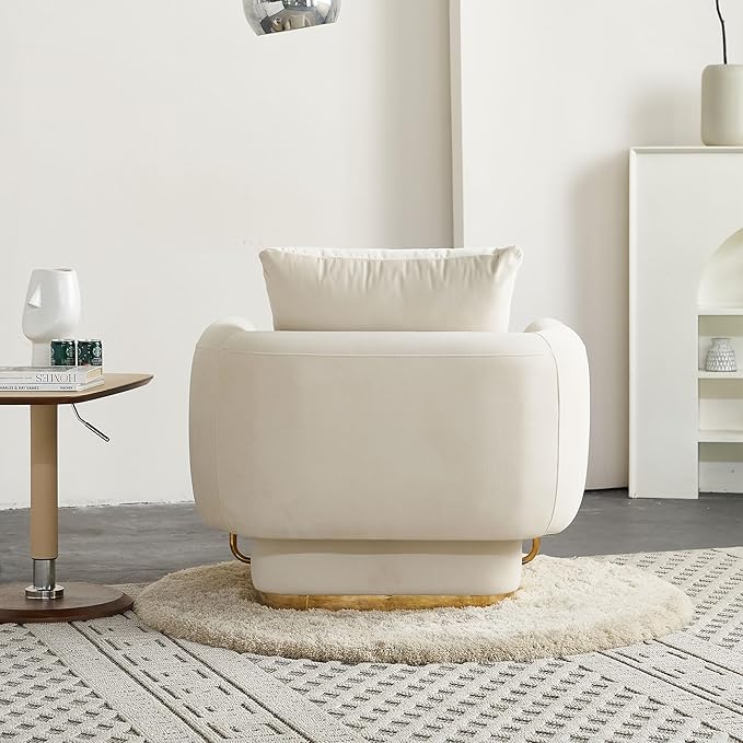 35.83'' W Luxury Modern Single ChairAccent ChairArm Chair for Living RoomBedroomWaiting RoomStainless Steel e and Base in Gold ColorUpholstered Soft Velvet Beige Color