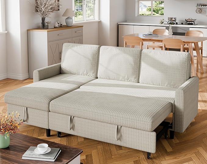 Nuturelly Sectional Sofa Couch Bed L Shaped Sleeper Sofa Bed Pull Out Bed with Storage Reversible Sectional Couches for Living Room Apartment Office(White)