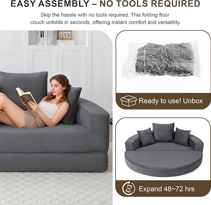 Casaphoria 67'' Wide Convertible Sofa BedLarge Fold-Out Floor Couch with Comfy Back PillowsMulti-Functional Sleeper for Living RoomGuestStudio(Gray)