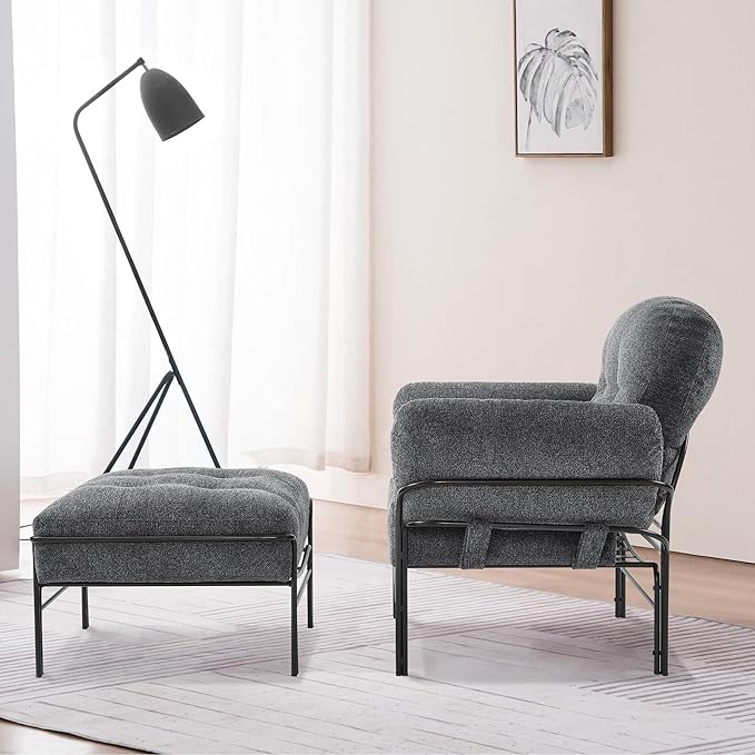 MCombo Modern Accent Chair with Ottoman Chenille Upholstered Leisure Sofa Chair for Small Space Living Room &amp Bedroom 4071 (Grey)