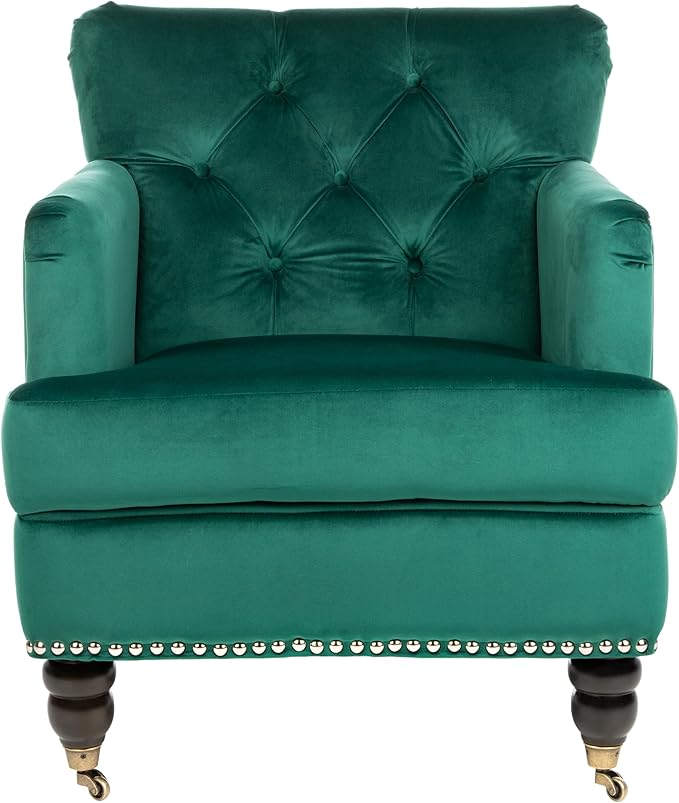 Safavieh Home Colin Emerald Green Velvet and Espresso Tufted Club Chair