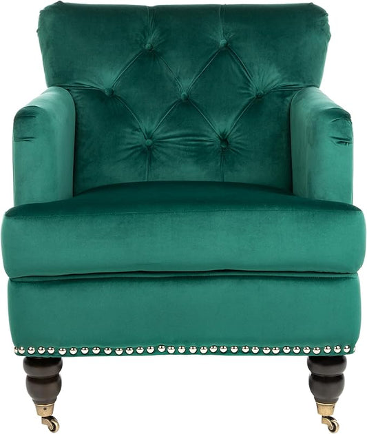 Safavieh Home Colin Emerald Green Velvet and Espresso Tufted Club Chair