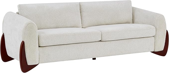 Christopher Knight Home Taki 89 Inches Sofa Couch Cozy Chenille Upholstered 3-Seater Sofa Wood Frame Couches Comfy Home Sofa Living Room and Office Lounge Seating with Armrests Beige