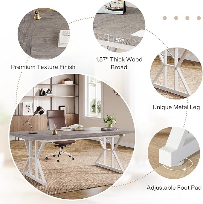 Tribesigns 70.86-Inch Large Executive Desk Industrial Home Office Computer Desk Simple Long Writing Study Table Business Furniture (Grey/White)