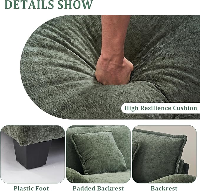 Oversized Accent Chair with OttomanOversize Chair Chenille Sofa with ArmrestsComfy Living Room Sofa with Deep Seat &amp PillowsOversized Reading Accent Chairs Couch Lounge for BedroomGreen