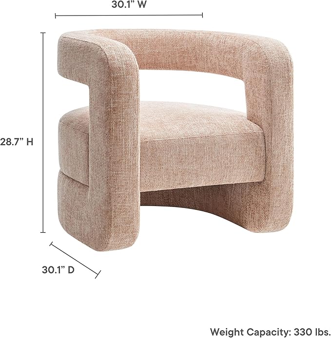 Modway Jaylin Chenille Accent Chair in Blush - Upholstered Comfy Club Chair - Modern Soft Barrel Chair - Round Leisure Accent Chair with Curved Back for Living Room Bedroom Home Office