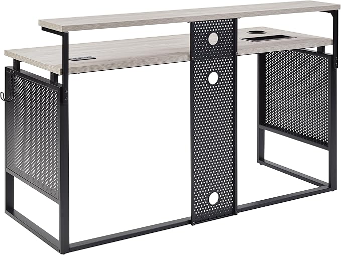 OSP Home Furnishings Ace Contemporary Modern Home Office Desk with Shelf Rectangular with Grey Taupe Finish