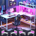 Aheaplus L Shaped Desk Gaming Desk 59 L Shaped Computer Desk with LED Light &amp Power Outlet Reversible Home Office Desk Gamer Desks with Shelves &amp Storage Bag &amp Hooks Corner PC Desk Wh