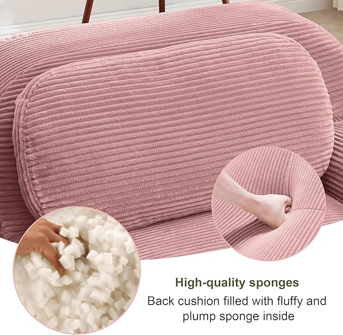 117.3 U-Shaped Cloud Couch Modular Sectional Sofa - Boneless Deep Seat 3-Seater with 2 Movable Ottomans No Assembly Corduroy Upholstery Couches for Living Room (Pink)
