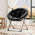 IDEALHOUSE Comfy Folding Padded Saucer Chair Folding Circle Chair with Metal Frame Soft Moon Chair for Bedroom Dorm Rooms Apartments Lounging Garden and Courtyard Black