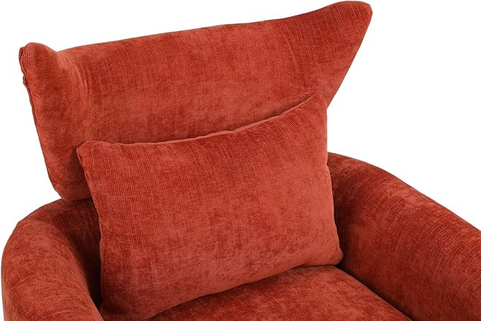 Swivel Accent Chairs for Living Room Mid Century Modern Accent Chair with Arms Comfy Side Chairs for Living Room with Gold Base &amp Lumbar Pillow Upholstered Armchair with Wingback (Orange)