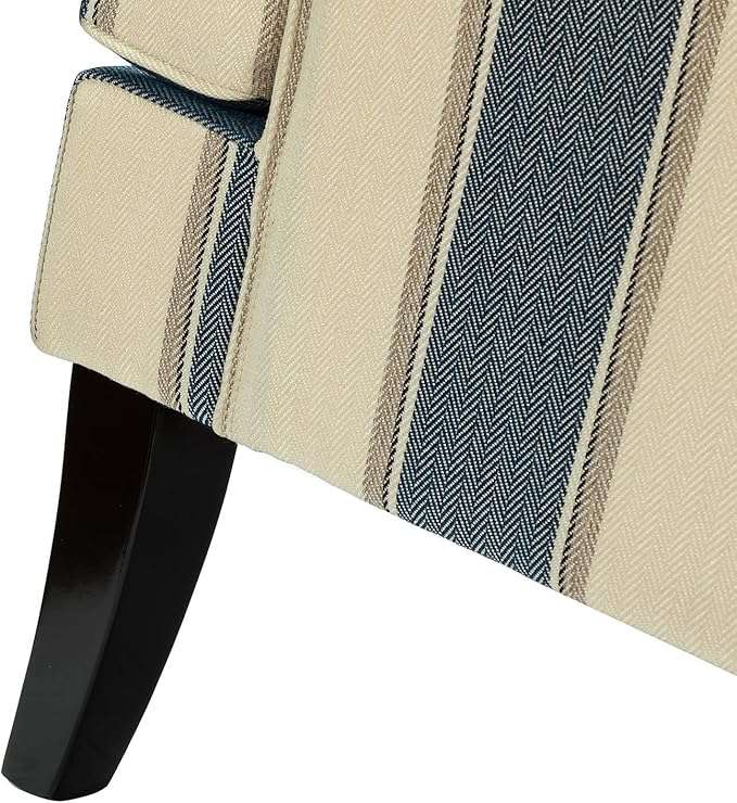 HULALA HOME Modern Accent Chair with Arms and Wooden Legs Mid Century Accent Chair Armchair High Back Rest Padded Armrest and Comfortable Cushioned Seat for Living Room (Stripe Blue)