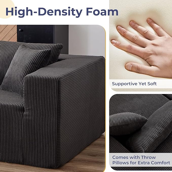104 Corduroy Modular Sectional Viral Cloud Couch with ChaiseCloud Sectional L-ShapedSofa Bed for Living RoomMemory Foam Compressed Boneless Couches in a BoxNo Assembly RequiredBlack